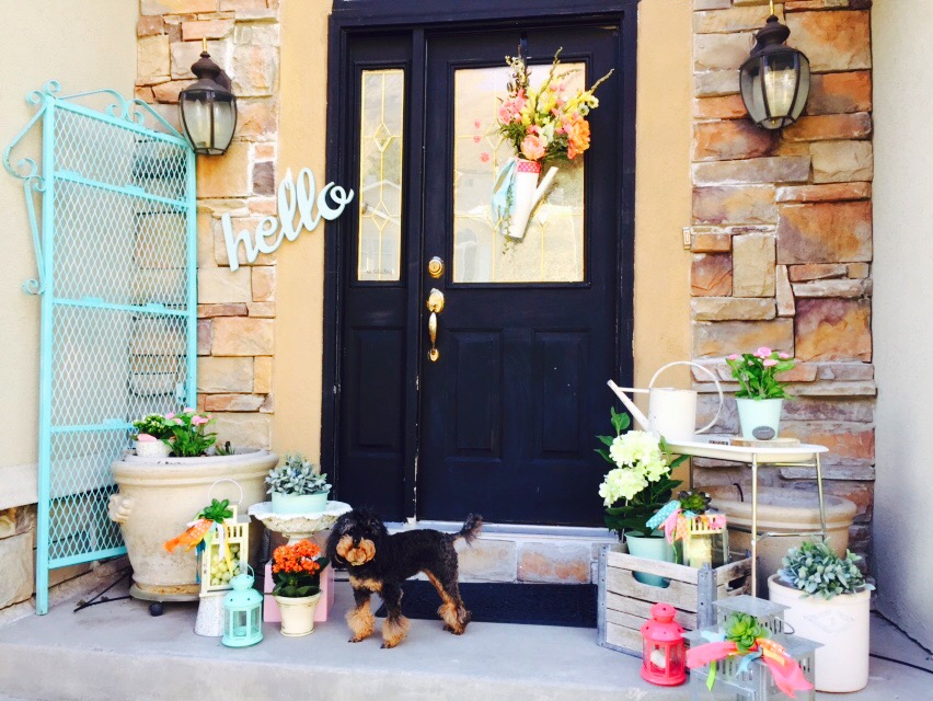 front porch ideas, front door wreaths, spring decor, lanterns, flowers, how to decorate your front porch for spring