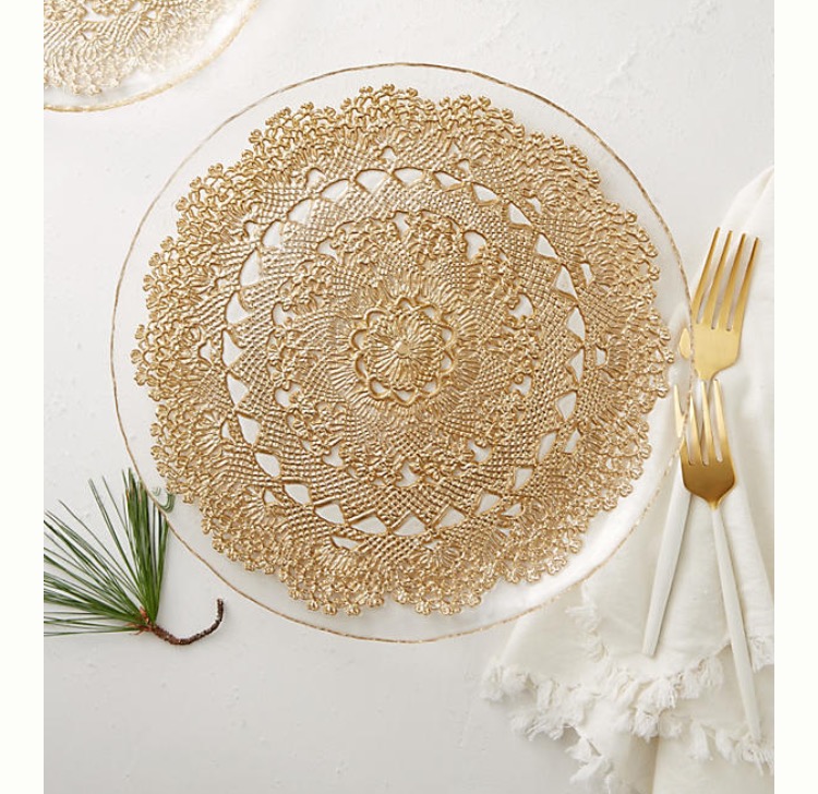IKEA hack, Anthropology plates, DIY gold plates, thanksgiving entertaining, dinner parties, table setting, gold lace plates, how to make these anthro knockoffs, studio 5,