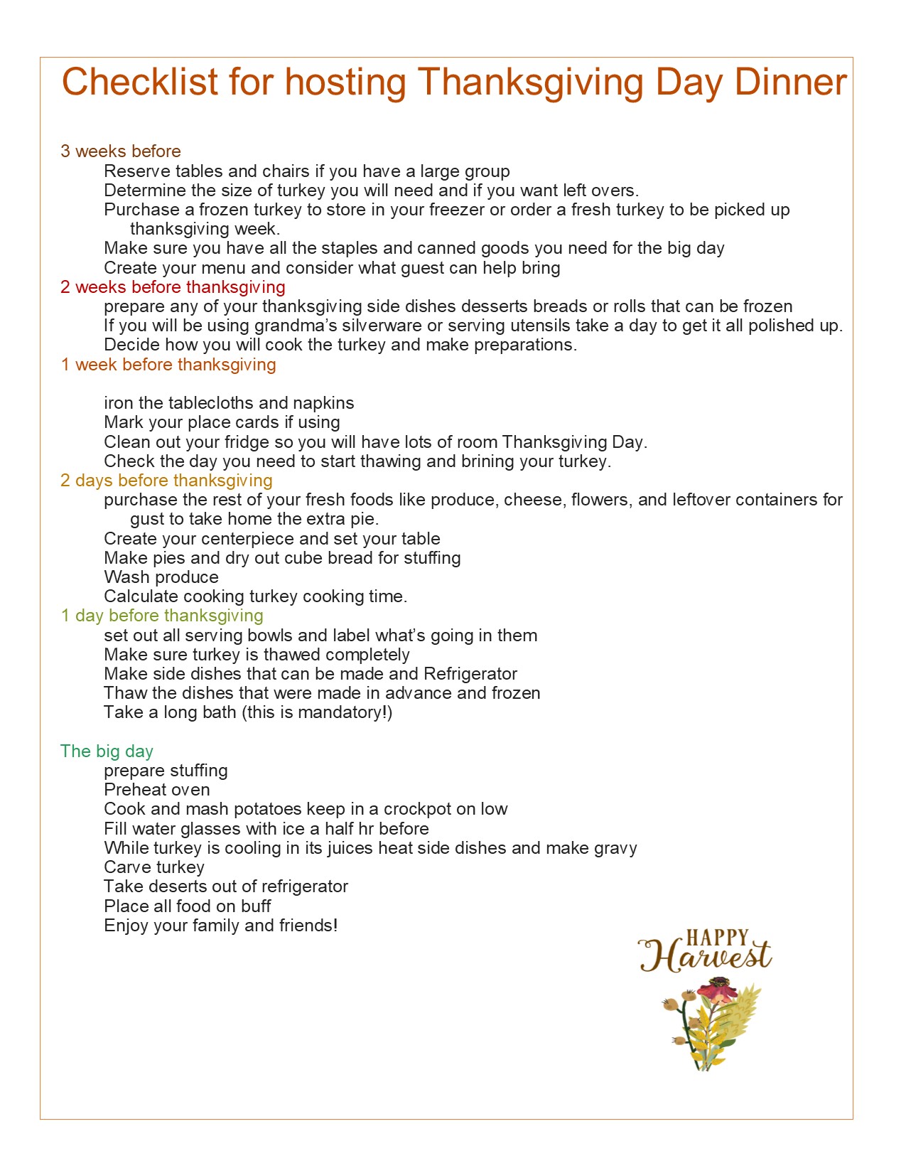 Thanksgiving day checklist, getting ready for thanksgiving, dinner checklist, free thanksgiving printable, free checklist for thanksgiving dinner