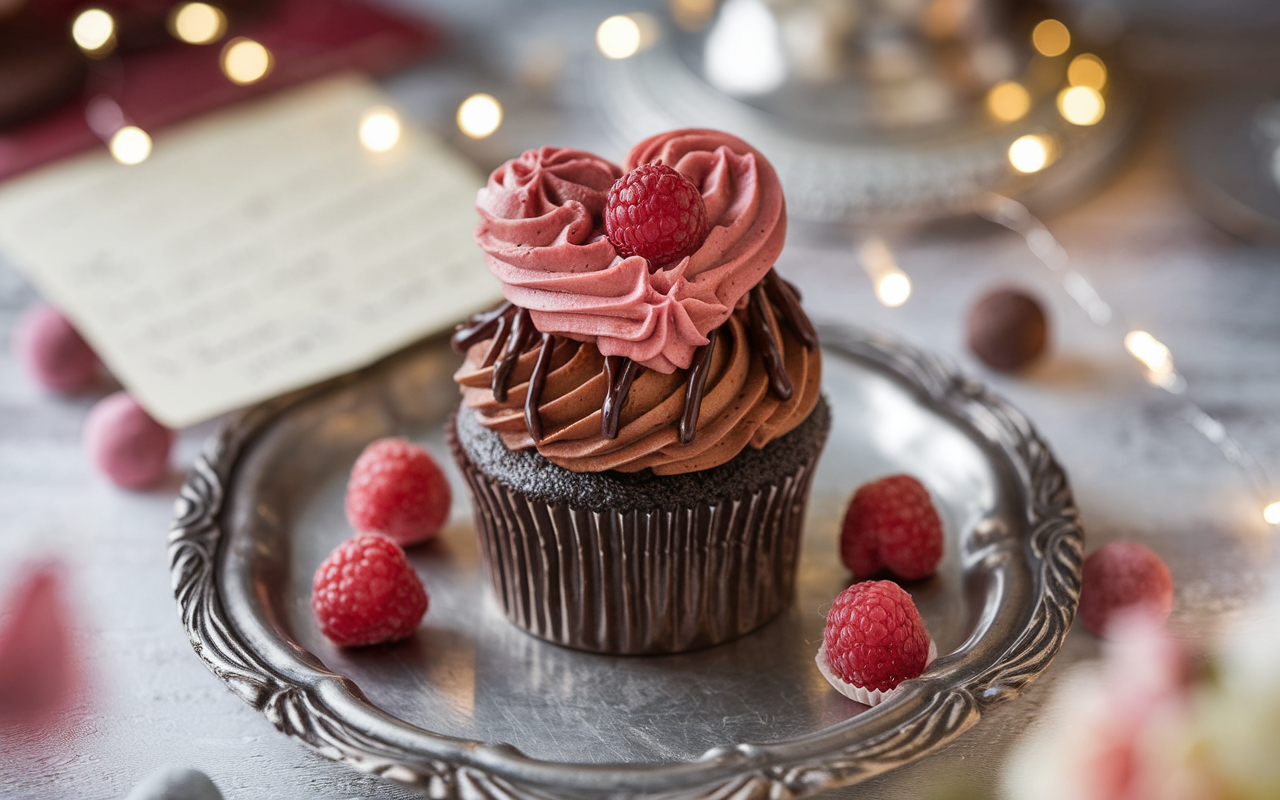 Chocolate Raspberry Heart Cupcake