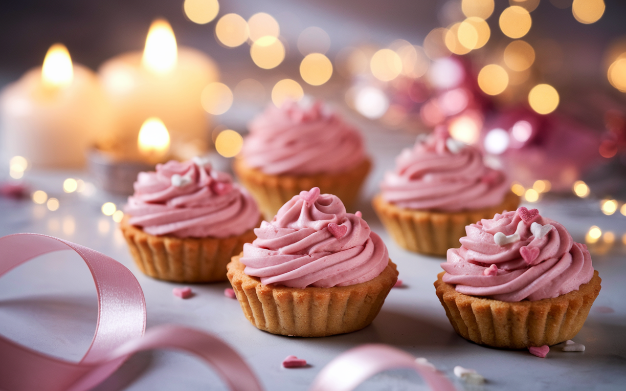 cookie cups with pink cream frosting